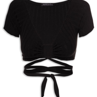 Blusa Cropped Tricot Amarração - Preto