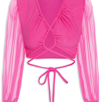 Blusa Feminina Linho Manga Tule - Rosa