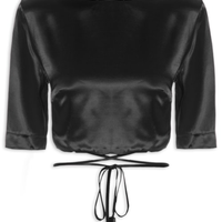 Blusa Feminina Cropped Acetinado - Preto