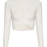 Blusa Feminina Cropped Com Aberturas Frontais - Bege