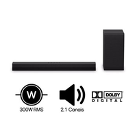 Soundbar LG S40T - 300W RMS, 2.1 Canais, Dolby Digital, Sem fios, Bluetooth 5.3, Entrada Óptica, HDMI, AI Sound Pro - S40T