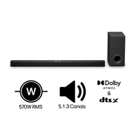 Soundbar LG S90TY 570W RMS, Dolby Atmos, 5.1.3 Canais, DTS:X, AI Room Calibration Pro, AI Sound Pro, Sem fios, WOW Orchestra, Conexões Múltiplas - S90TY