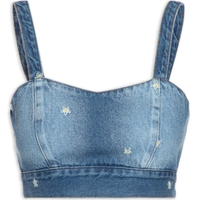 Top Jeans Bordado Margaridinhas - Azul
