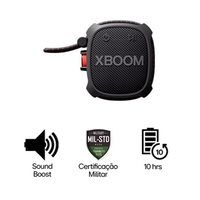 LG XBOOM XG2T Caixa de som Bluetooth portátil - Resistência militar, à prova d'água (IP67), 10 horas de Bateria e Cordão Ajustável - XG2TBK