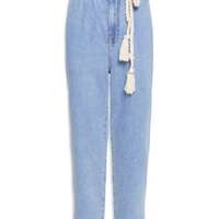Calça Jeans Slouchy Com Cordão - Azul