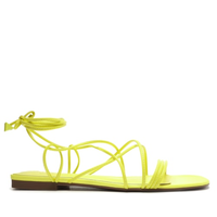 Sandália Rasteira Amarração Couro - Amarelo