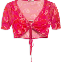 Blusa Franzida Tule Estampa Yang - Rosa