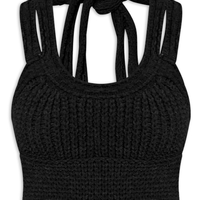 Top De Tricot Ponto Crochet - Preto