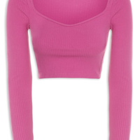 Blusa Feminina Manga Longa Ribana Decote Coração - Rosa