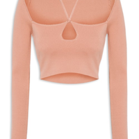 Blusa De Tricot Cropped Com Amarração - Bege