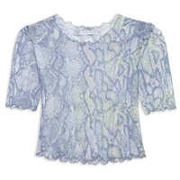 Blusa Cropped Manga Curta Tule - Azul