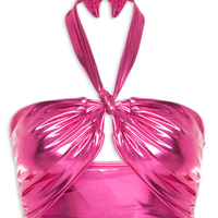 Top Carnaval Amarração Malha Metálica - Rosa