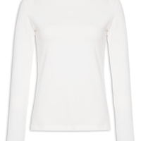 Blusa Feminina Todo Dia Manga Longa Gola Alta - Off White