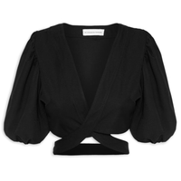 Blusa Feminina Cropped Com Amarração - Preto