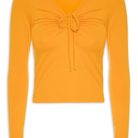 Blusa Feminina Manga Longa Em Malha Franzido - Amarelo