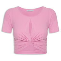 Blusa Cropped Malha Canelada Nó - Rosa
