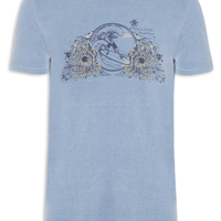 Camiseta Masculina Cotton Washed Surf Flowers Classic - Azul