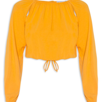 Blusa Feminina De Malha Com Manga Longa Abertura - Amarelo