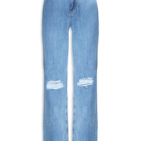 Calça Feminina Jeans Destroyed Reta - Azul