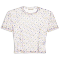 Blusa Cropped De Tule Estampado - Lilás