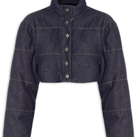 Jaqueta Feminina Jeans Puffer Cropped - Azul