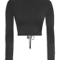 Blusa Cropped Manga Longa Costas Vazada - Preto