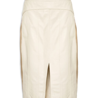 Saia Midi Listras Couro - Off White