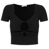 Blusa Feminina Canelada Frente Franzida - Preto