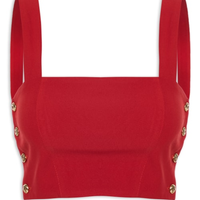 Blusa Cropped Feminino Em Crepe Decote Reto - Vermelho