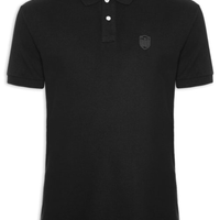 Pólo Masculina Manga Curta Brasão Embossed Color - Preto