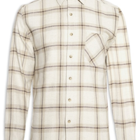 Camisa Masculina Xadrez Rústico Bolso - Bege