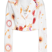 Blazer Feminino Cropped Estampa Cometa - Branco