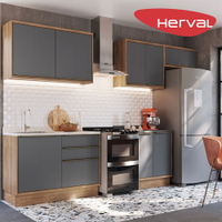 Cozinha Modulada Completa 5 Peças com Tampo 100% MDF Herval Uno, Grafite 280 cm