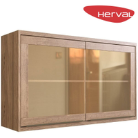 Armário Aéreo de Cozinha 2 Portas MDF Herval Uno, Louro Freijó e Vidro Reflecta, 120 cm