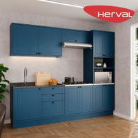 Cozinha Modulada Completa 5 Peças com Tampo e Torre-Quente Herval Liz, Azul 270 cm