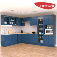 Cozinha Modulada Completa de Canto 12 Peças com 4 Tampos Herval Liz com Cristaleira, Azul