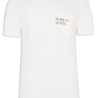Camiseta Masculina Manga Curta Gola Careca Pocket Made In Brazil - Off White