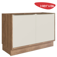 Balcão de Cozinha 2 Portas MDF Herval Uno, Off White e Louro Freijó 120 cm