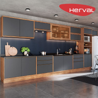 Cozinha Completa 100% MDF Modular Herval Uno, 14 Peças, Grafite e Louro Freijó