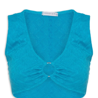 Top Cropped Malha Tricot Aviamento Metal - Azul