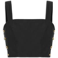 Blusa Cropped Feminino Em Crepe Decote Reto - Preto