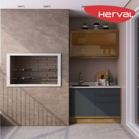 Cozinha Modulada Completa 2 Peças 100% MDF com Vidro Herval Uno, Grafite e Louro Freijó 120 cm