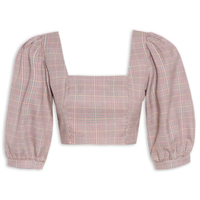 Blusa Feminina Cropped Em Xadrez Manga Curta - Vermelho