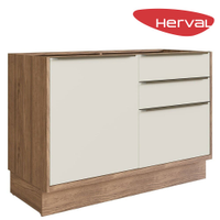Balcão de Cozinha com Chapa de Pia Ghel Herval Uno, Off White e Louro Freijó 120 cm