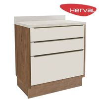 Balcão de Cozinha com Tampo 3 Gavetas Herval Uno, Off White e Louro Freijó 80 cm