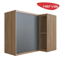 Armário Aéreo de Canto Reto 1 Porta MDF Herval Uno, Grafite e Louro Freijó 92,5 cm