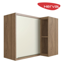 Armário Aéreo de Canto Reto 1 Porta MDF Herval Uno, Off White e Louro Freijó 92,5 cm