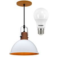 Luminária Pendente Modaza Ditta Média e Lâmpada LED Bulbo, Branco e Marrom