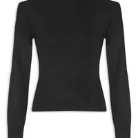 Blusa Feminina Tricot Gola Alta Ombreira - Preto