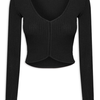Blusa Feminina Tricot Cropped Manga Longa - Preto